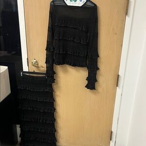 Zimmermann Black Ruffled Top and Skirt Set